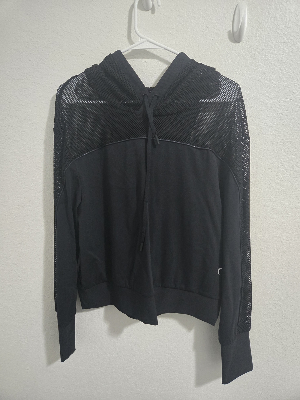 ZYIA Black Mesh-Panel Hooded Pullover